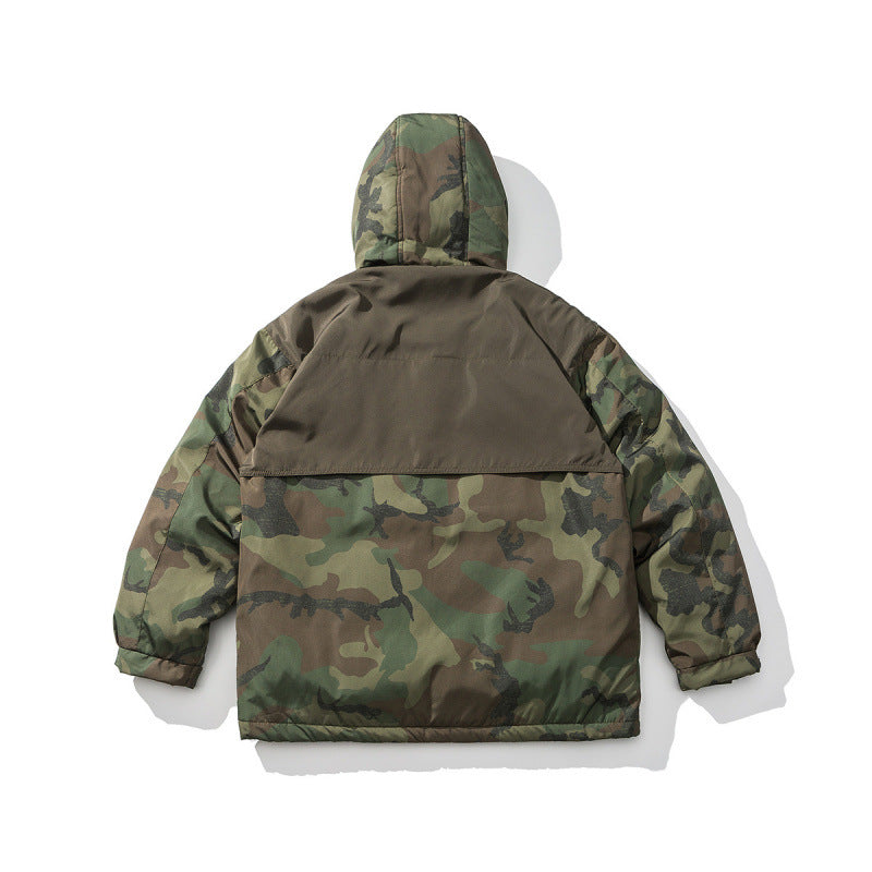 Unisex Boxy-Short-Puffer Jacket in Camouflage-Utility Style with Hood and Concealed Front Placket Fashion Glam