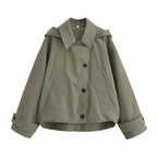 Ladies short trench coat in boxy cut with notch collar and piped patch pockets Fashion Glam