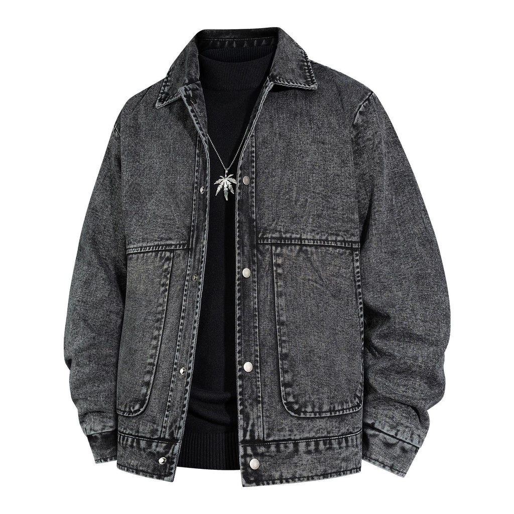Men's Oversized Denim Jacket with Stonewash Effect and Patch Pockets Fashion Glam