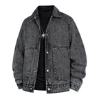 Men's Oversized Denim Jacket with Stonewash Effect and Patch Pockets Fashion Glam