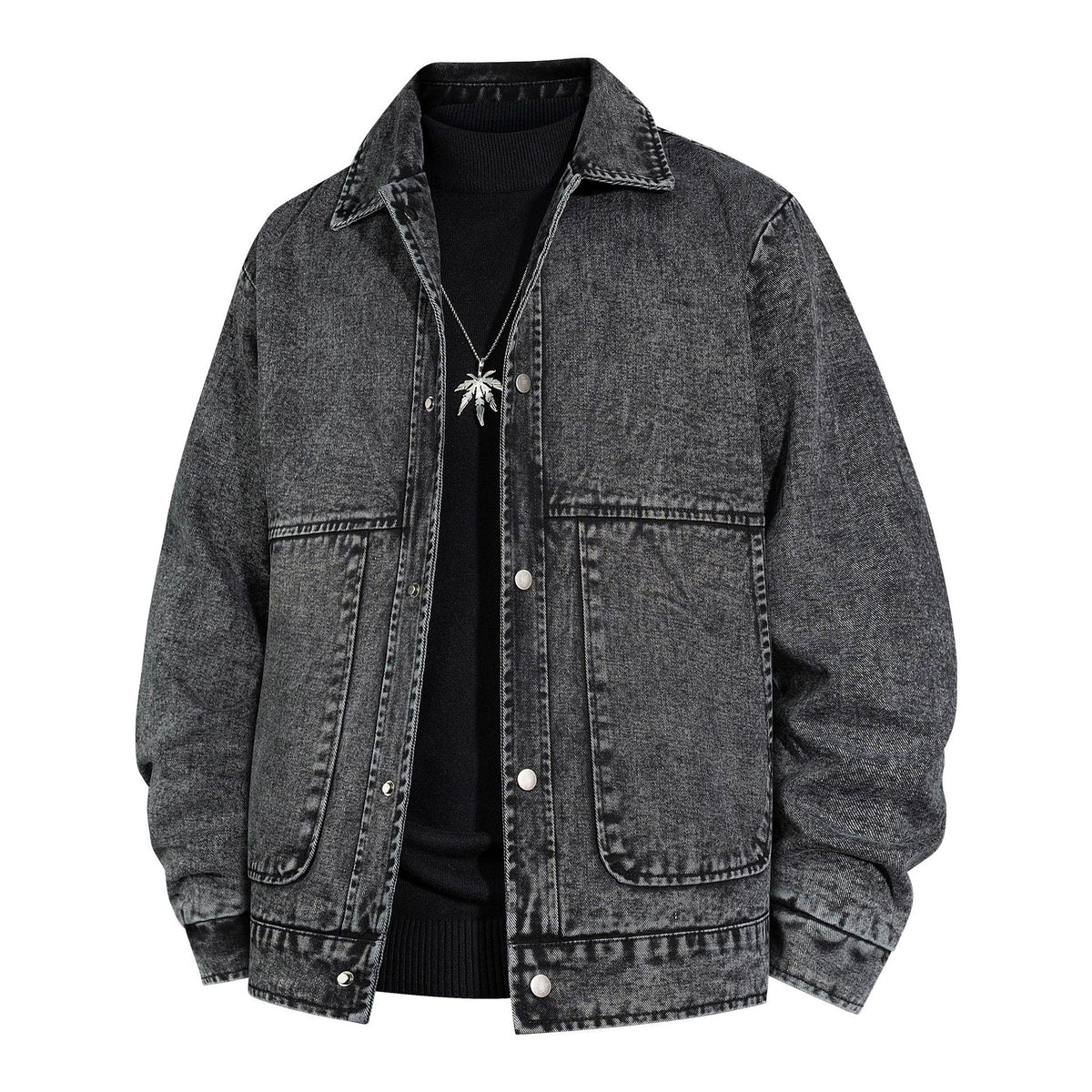 Men's Oversized Denim Jacket with Stonewash Effect and Patch Pockets Fashion Glam