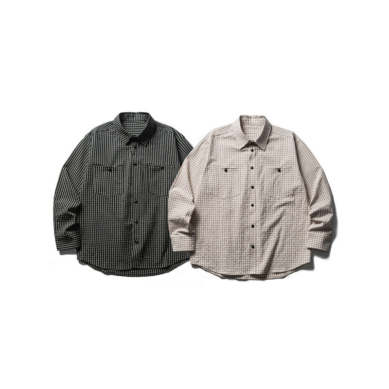Men's Oversize Check Shirt made of textured cotton blend with chest pockets Fashion Glam