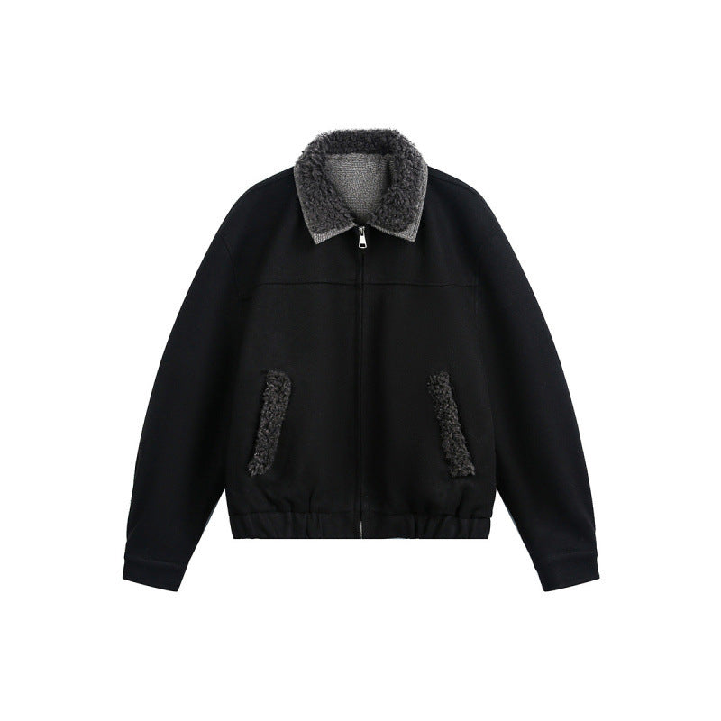 Men's Boxy Bomber Jacket with Teddy Collar, Lined Pockets and Elastic Hem Fashion Glam