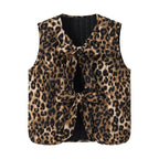 Women's Sleeveless Knit Vest with Leopard Print and Decorative Ties Fashion Glam