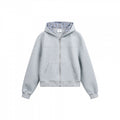 Women's Boxy Hooded Sweat Jacket with Full Zip, Checkered Lined Hood and Kangaroo Pockets Fashion Glam