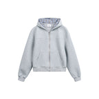 Women's Boxy Hooded Sweat Jacket with Full Zip, Checkered Lined Hood and Kangaroo Pockets Fashion Glam