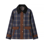 Women’s Oversize Checkered Field Jacket with Waxed Look and Snap Button Placket Fashion Glam