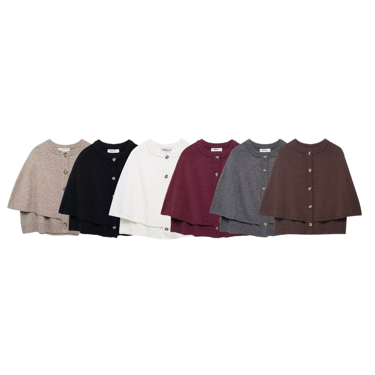 Women's Button-Front Knit Cape with Double Layer and Round Neckline Fashion Glam