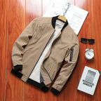 Men's Lightweight Bomber Jacket with Arm Pocket, Zipper and Ribbed Hem Fashion Glam