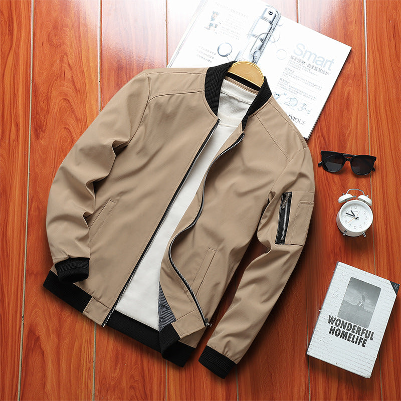 Men's Lightweight Bomber Jacket with Arm Pocket, Zipper and Ribbed Hem Fashion Glam
