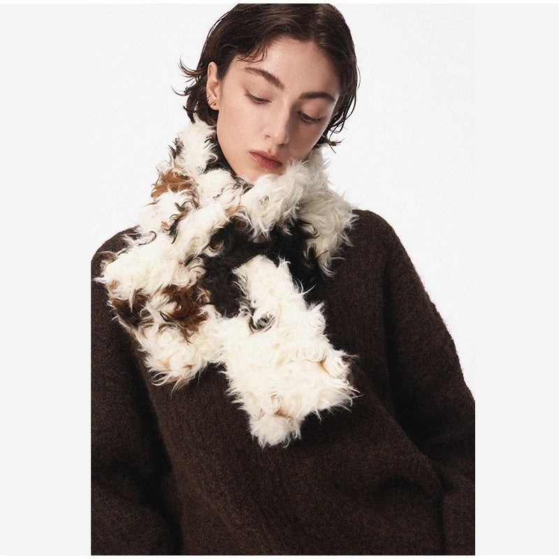 Women's faux fur shawl stole with curly shaggy texture and loop closure Fashion Glam