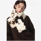 Women's faux fur shawl stole with curly shaggy texture and loop closure Fashion Glam
