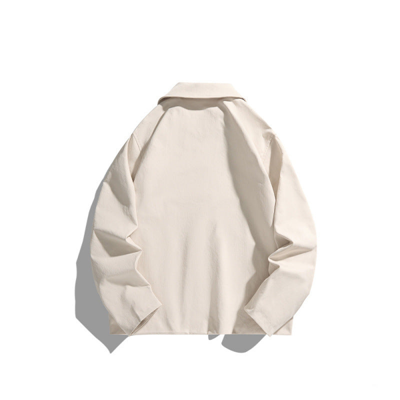 Men's Casual Worker Jacket in Boxy Cut with Concealed Snap Button Placket and Slanted Pockets Fashion Glam