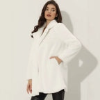 Ladies Mid-length Faux Fur Coat with Soft Shawl Collar and Pocket Chicicherry