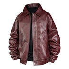 Men's faux leather bomber jacket with shirt collar, elastic waistband, and concealed zipper Fashion Glam