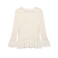 Women's loosely knitted lace pullover with ruffled hem and flared sleeves Fashion Glam