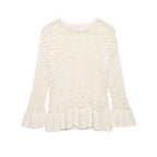 Women's loosely knitted lace pullover with ruffled hem and flared sleeves Fashion Glam