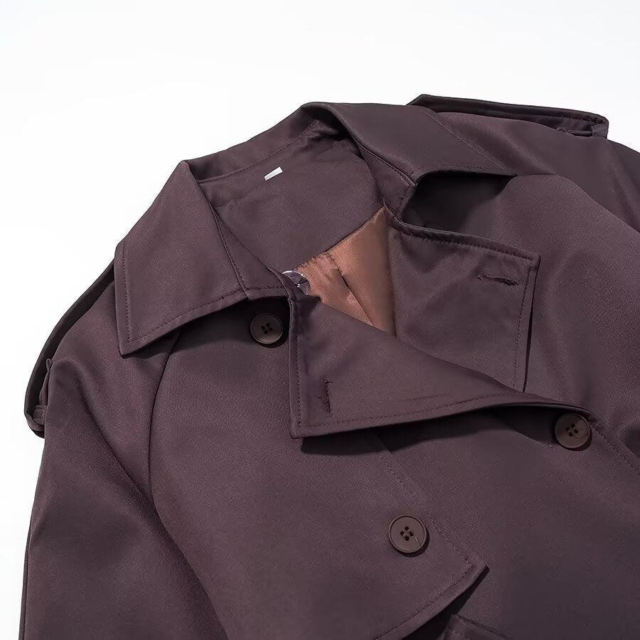 Women Longer classic trench coat with button placket, tie belt and epaulettes Fashion Glam