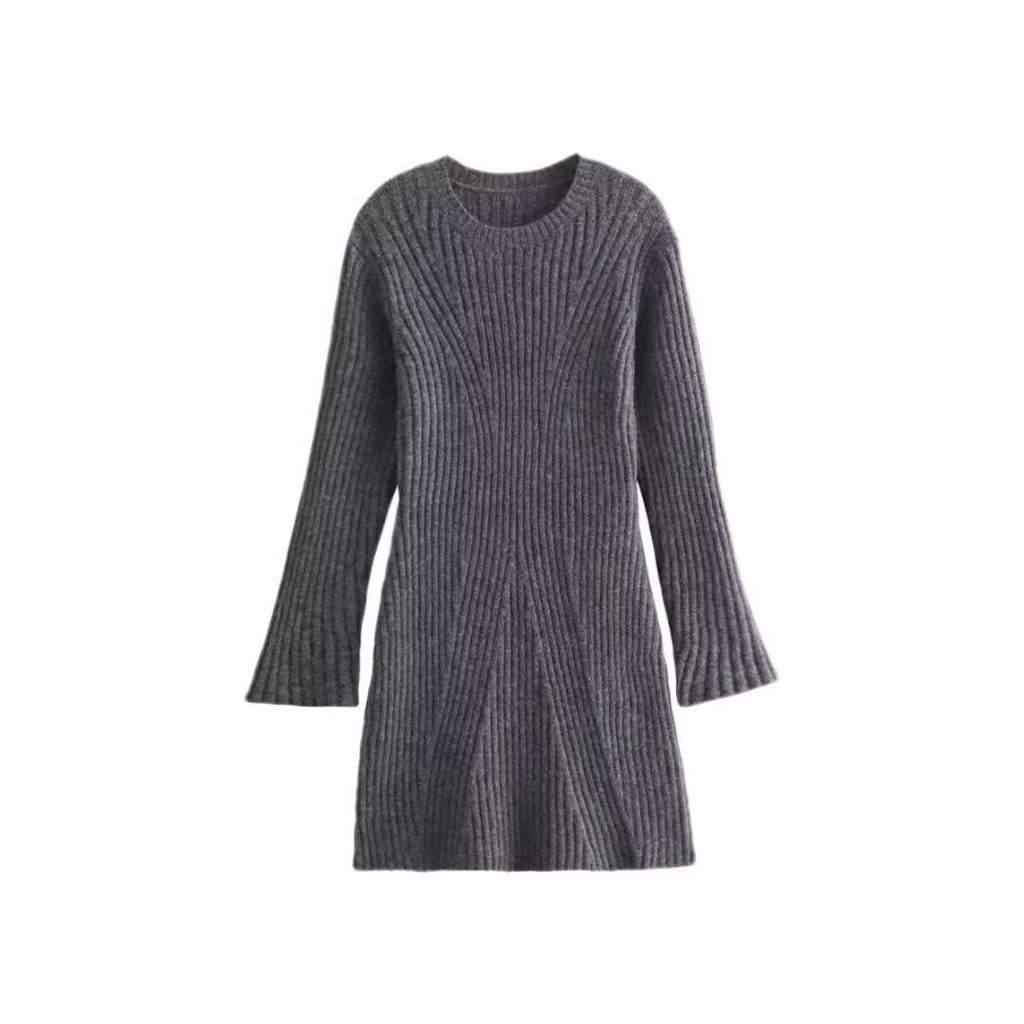 Women's Ribbed Knit Dress with Flared A-Line and Wide Cuffs Fashion Glam