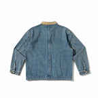 Unisex Boxy-Denim-Bomber Jacket with Cord Collar and Slanted Flap Pockets Fashion Glam