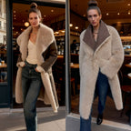 Women's Long Faux Fur Shearling Coat with Oversized Shawl Collar and Patch Pockets Fashion Glam