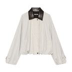 Women's Oversize Boxy Jacket with Check Pattern, Faux Leather Lapel and Drawstring Hem Fashion Glam