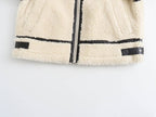 Ladies Oversize Teddy Jacket in Aviator Look with Contrast Seams and Webbing Details Fashion Glam