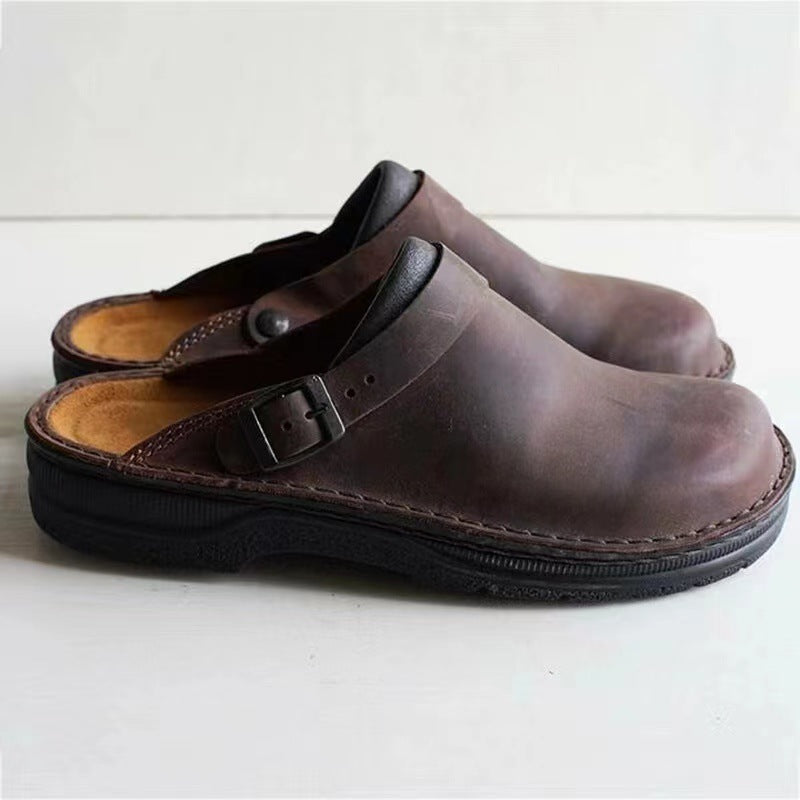 Men's Leather Mule Clog with adjustable buckle strap and padded comfort footbed Fashion Glam