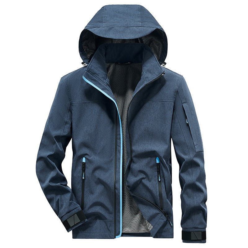 Men's Breathable Softshell Outdoor Jacket with Hood, Welded Seams and Sleeve Pocket Fashion Glam