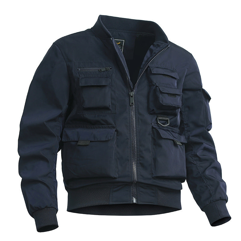 Men's Tactical Bomber Jacket in Field Look with Modular Outer Pockets and Elastic Hem Fashion Glam