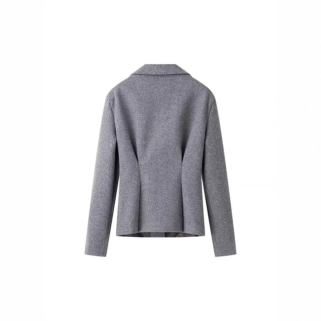 Women's Tailored Wool Blend Suit with Short Blazer and Pleat-Like Midi Skirt Fashion Glam