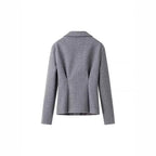 Women's Tailored Wool Blend Suit with Short Blazer and Pleat-Like Midi Skirt Fashion Glam