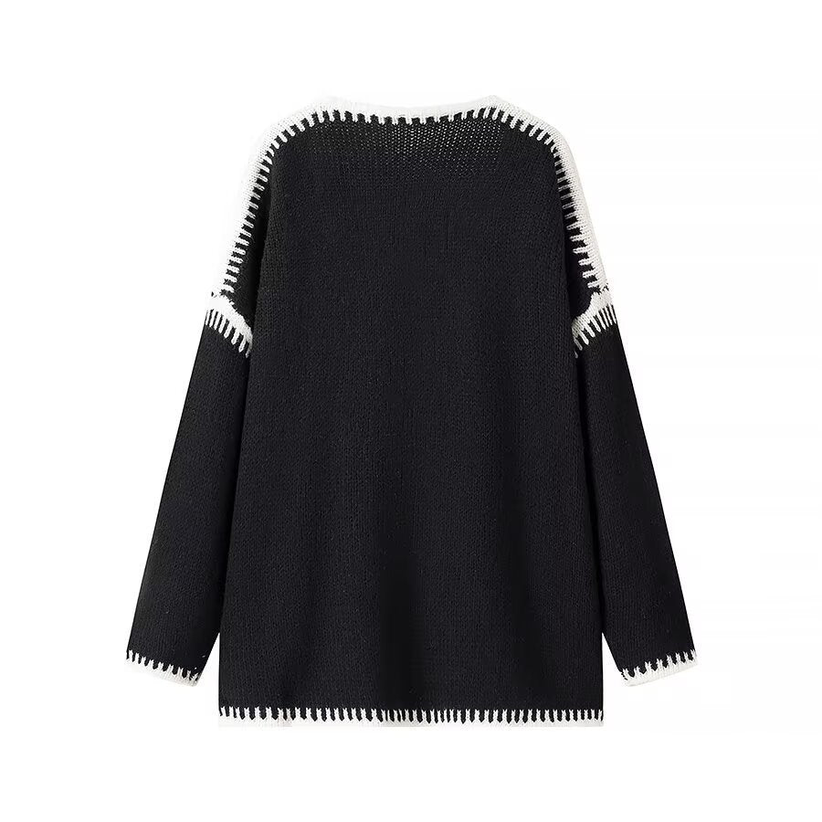 Women's Oversized Cardigan with Contrasting Crochet Edges Fashion Glam