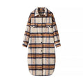 Women’s Oversize Checked Teddy Longline Shirt Coat with Applied Breast Pockets Fashion Glam