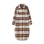 Women’s Oversize Checked Teddy Longline Shirt Coat with Applied Breast Pockets Fashion Glam