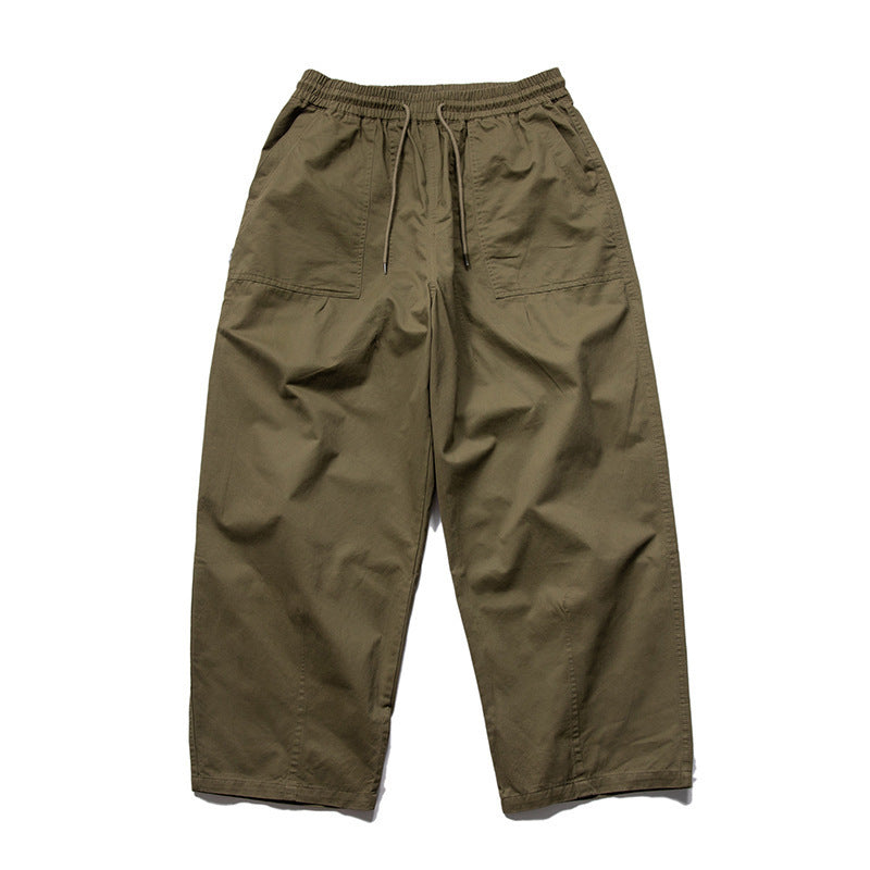Men's Wide Relaxed Cargo Pants with Elastic Drawstring Waistband and Patch Pockets Fashion Glam