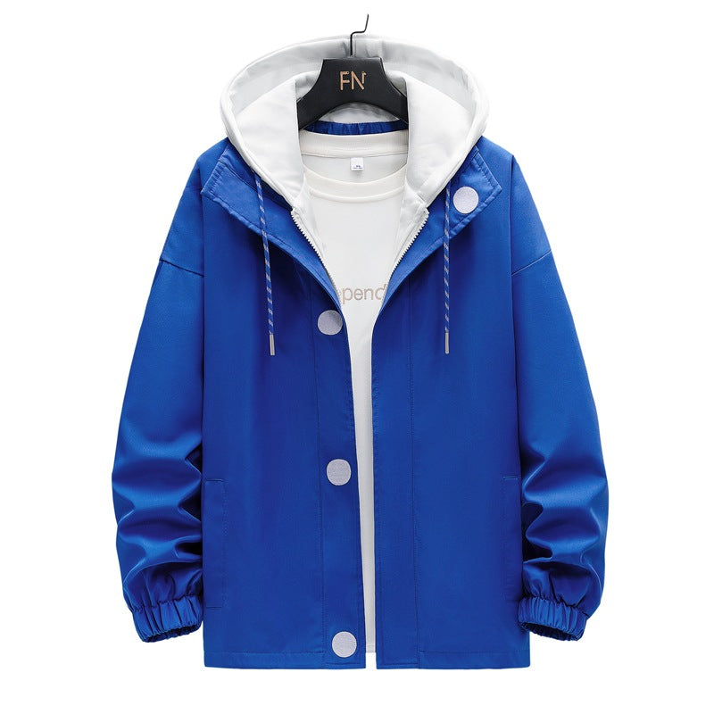Men's two-layer hooded overlay jacket with contrasting inner hood and elastic cuffs Fashion Glam