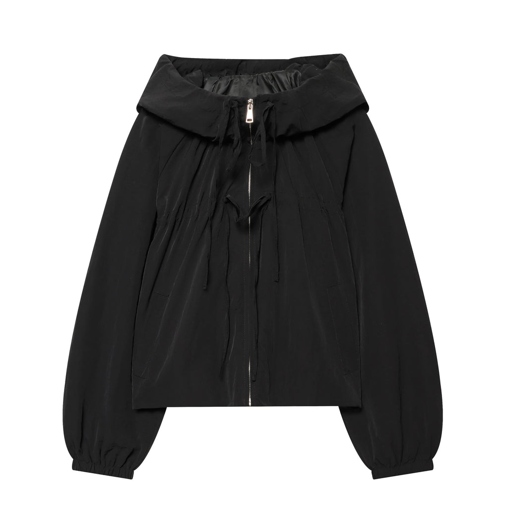 Women's lightweight cropped hoodie jacket with drawstring and zipper Fashion Glam