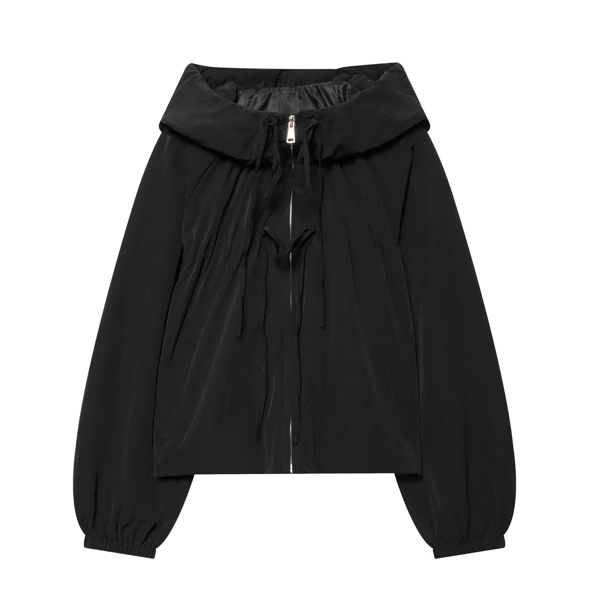 Women's lightweight cropped hoodie jacket with drawstring and zipper Fashion Glam
