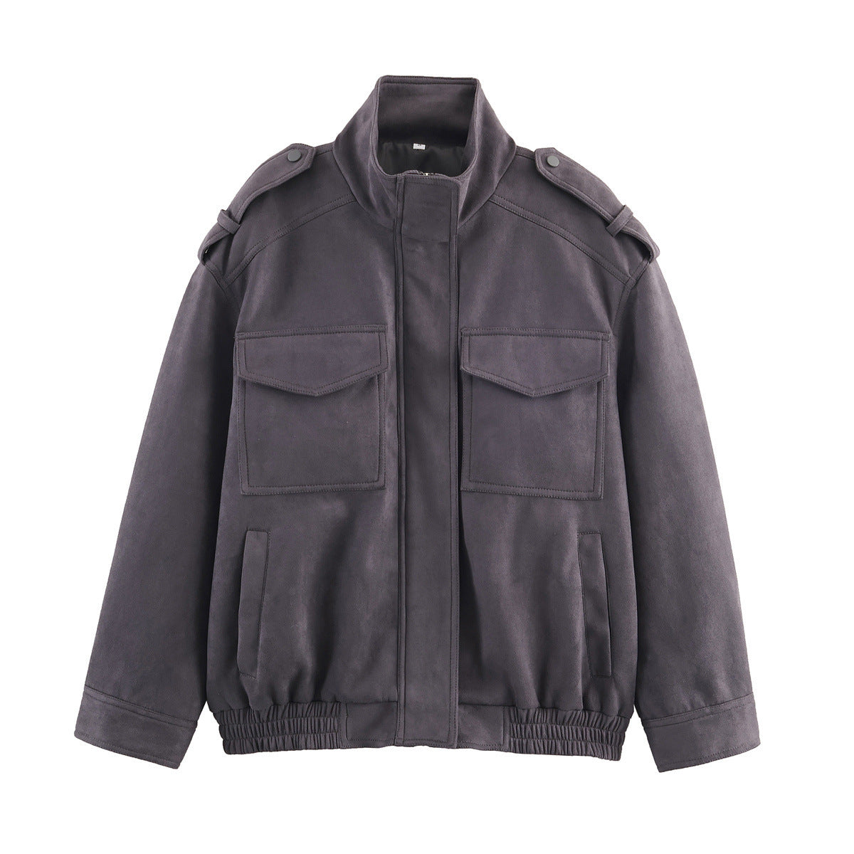 Women's short jacket in utility bomber style with flap pockets, shoulder tabs, and elastic hem Fashion Glam
