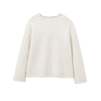 Women's Cozy Boucle Sweater with Round Neck and Straight Hem Fashion Glam