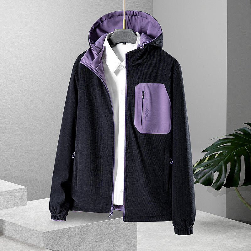 Women's lightweight waterproof softshell jacket with hood and chest zipper pocket Fashion Glam