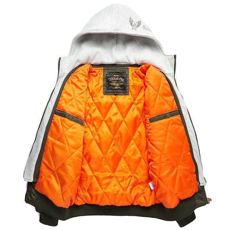 Men's bomber jacket with removable hood inner lining and quilted thermal insulation Fashion Glam