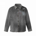 Unisex Boxy Overshirt Jacket made of Fine Cord with Used Effect, Fringes and Button Placket Fashion Glam