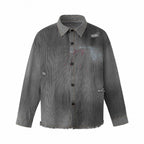 Unisex Boxy Overshirt Jacket made of Fine Cord with Used Effect, Fringes and Button Placket Fashion Glam