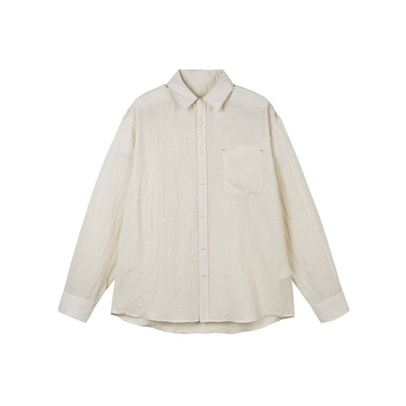 Men's Casual Long Sleeve Relaxed Fit Leisure Shirt made of Linen-Cotton Mix with Chest Pocket Fashion Glam