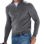 Men's Fine Knit Sweater with Short Zipper and Troyer Collar Fashion Glam