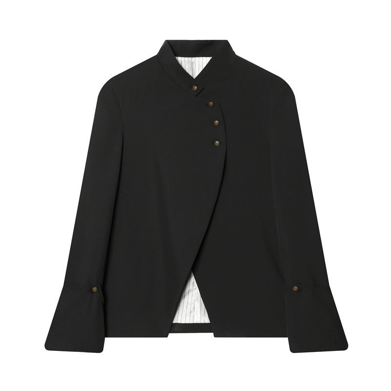 Women's Asymmetric Blouse Jacket with Stand-Up Collar and Flared Cuffs Fashion Glam