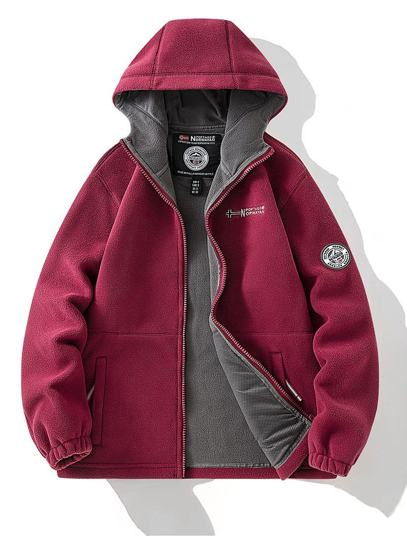 Women's Hooded Teddy Fleece Jacket with Full Zip, Elastic Cuffs and Slant Pockets Fashion Glam