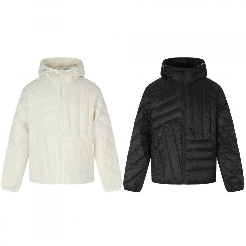 Unisex Short cut quilted hooded jacket with diagonal quilting and elastic hem Fashion Glam